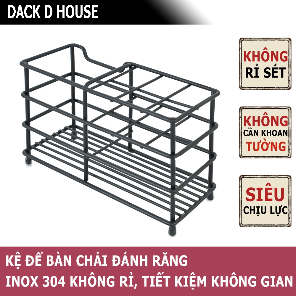 Giá đựng bàn chải và kem đánh răng inox 304 Dack D House, sơn tĩnh điện đen, tiện lợi thông minh, gia dụng cao cấp