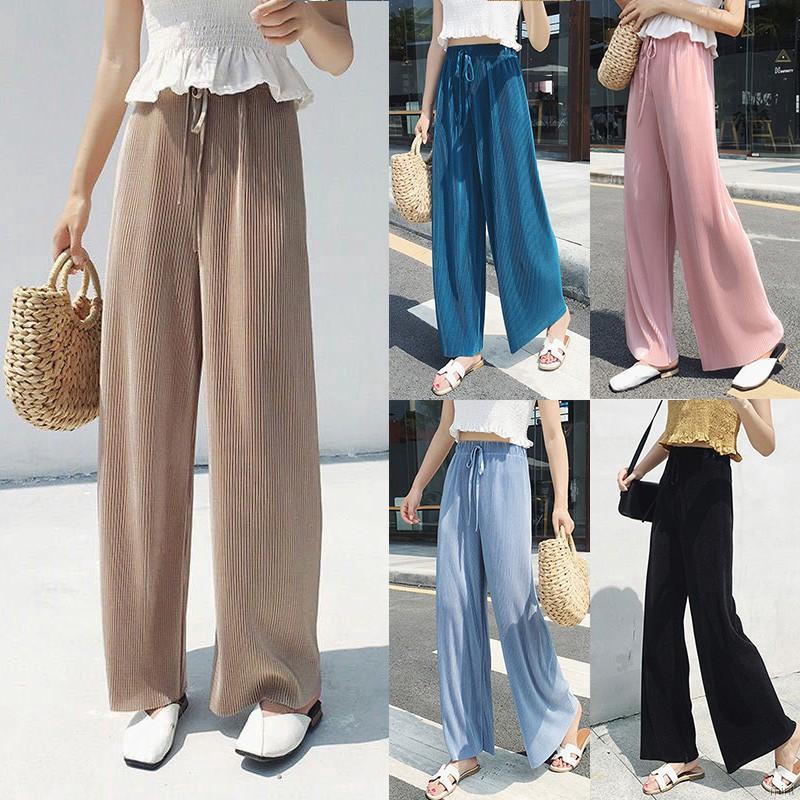 Quần ống rộng vải lụa chiffon thời trang cho nữ