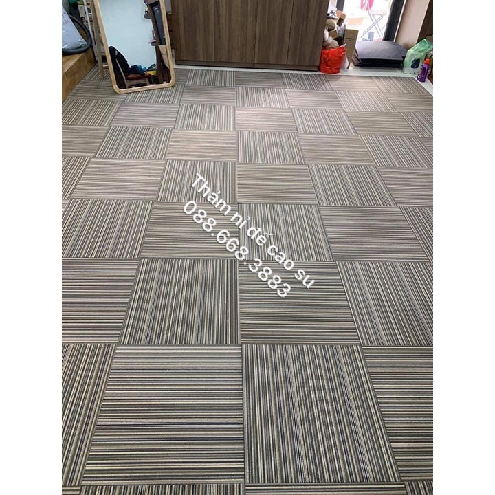 1 Tấm Thảm nỉ ghép đế cao su vân kẻ 50*50 Cao Cấp