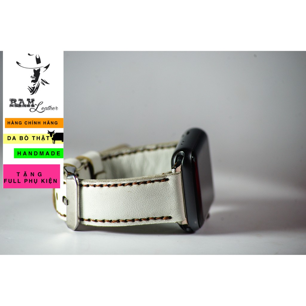 Dây đồng hồ Apple Watch , Iwatch , Iphone Watch Da Dê Trắng RAM Leather Classic 1996  Bền Đẹp