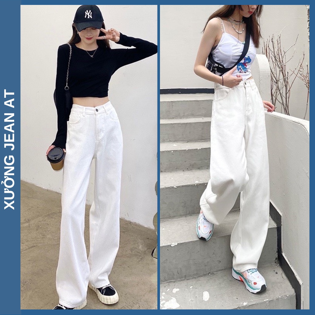Quần Kaki Jean Nữ Ống Rộng Lưng Cao Dáng Suông Phong Cách Ulzzang Cực Chất Màu Trắng Trơn 3 size SML 522