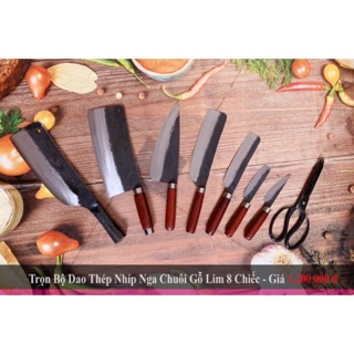 Bộ dao thép nhíp nga dao đa sỹ chuôi gỗ lim A1