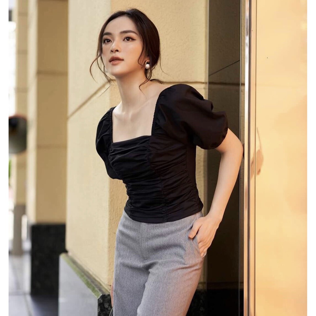Áo kiểu nữ nhún sang trọng thích hợp mặc dự tiệc, đi làm, hoặc dạo phố