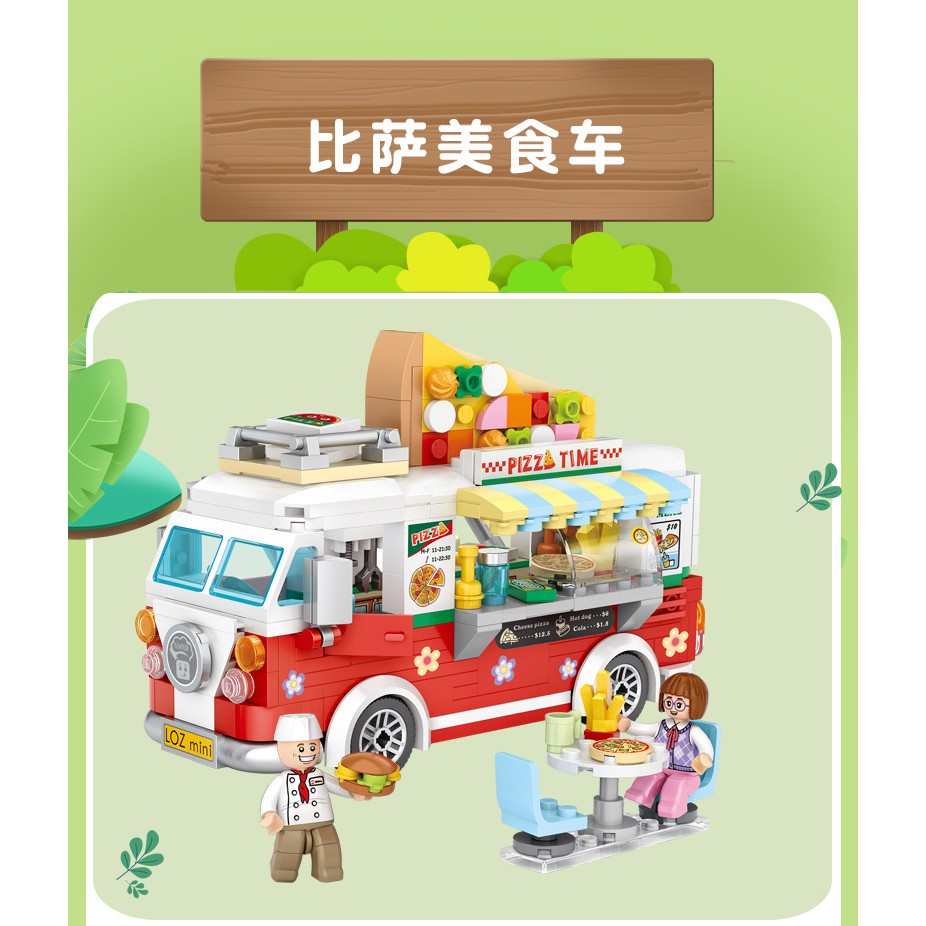 Bộ Đồ Chơi Lắp Ráp Mô Hình Xe Tải Bán Pizza/Cà Phê Mini LOZ 1739 1740 Tùy Chọn  lego minecraft