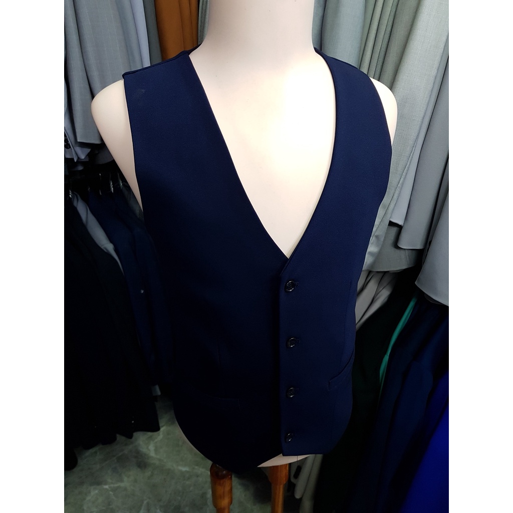 Áo gile nam ôm body màu xanh đen chất vải mềm mịn tặng nơ đen