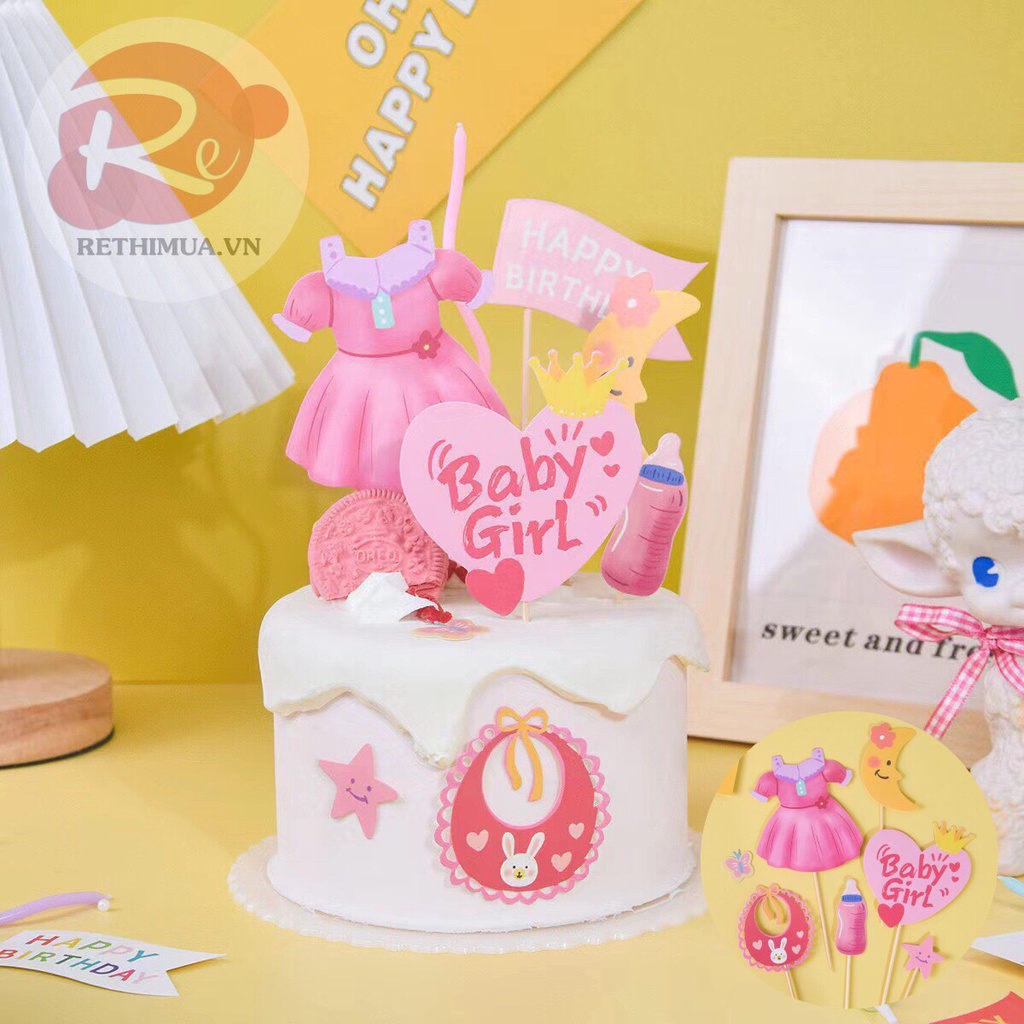 [SIÊU RẺ❤️] – Set cắm Baby Girl (mẫu 2) - Trang trí bánh sinh nhật bánh kem
