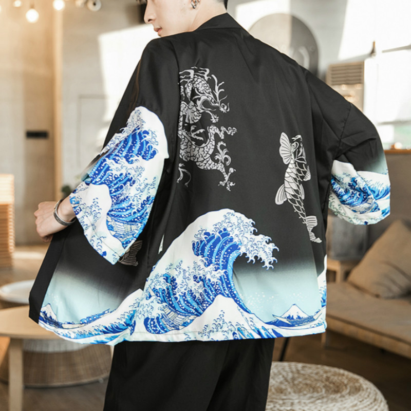 Áo Khoác Kimono Dáng Rộng In Họa Tiết Cá Chép Phong Cách Nhật Bản Cho Nam