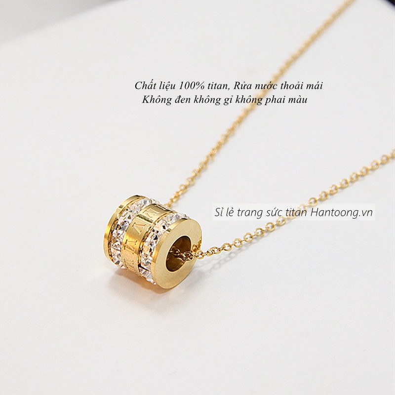 Vòng cổ titan nữ không gỉ mạ vàng 18k thiết kế khắc số la mã đính đá thời trang đơn giản