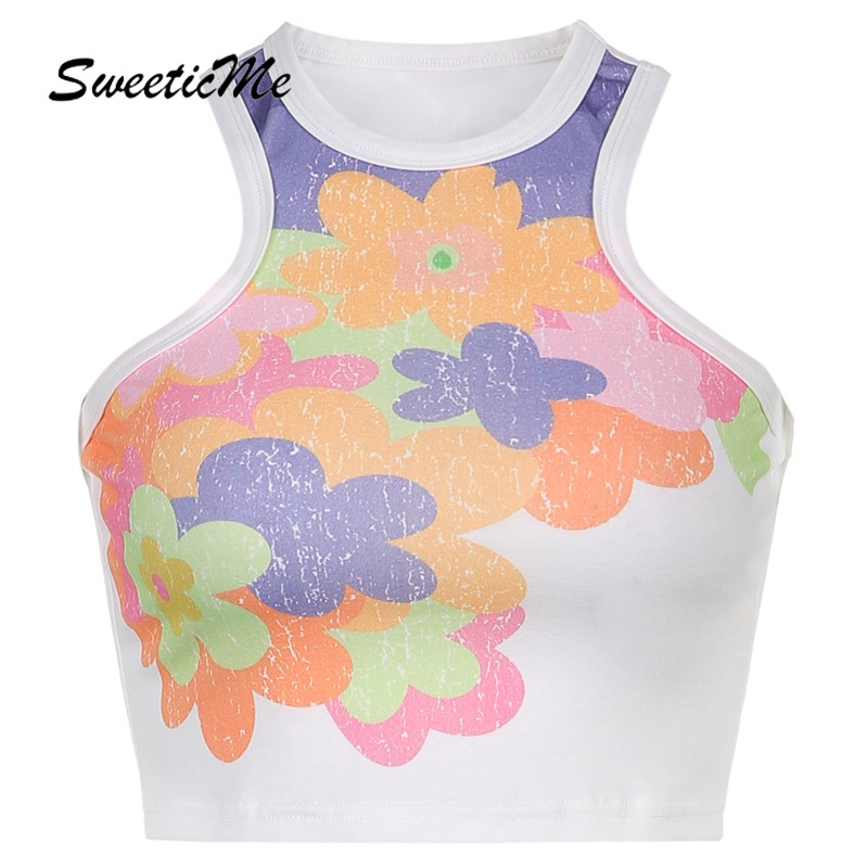 Áo Không Tay Cổ Tròn Dáng Ôm In Hoa Thời Trang Dành Cho Nữ 2021