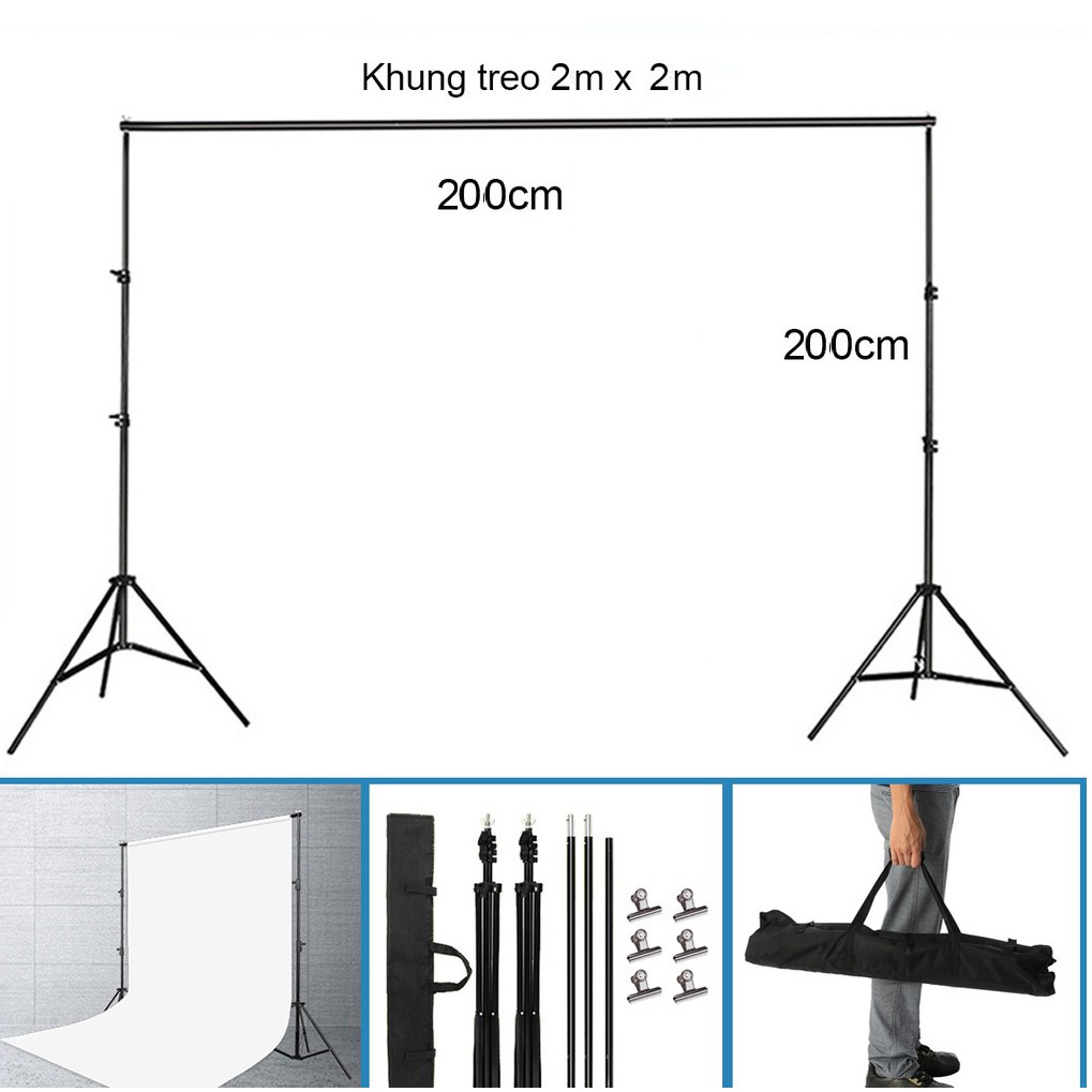 Bộ Khung Treo + Phông Nền Di Động Chữ U, KT 2x2m chụp ảnh, quay video, ảnh cưới, livestream,.. (tặng kẹp, túi đựng )