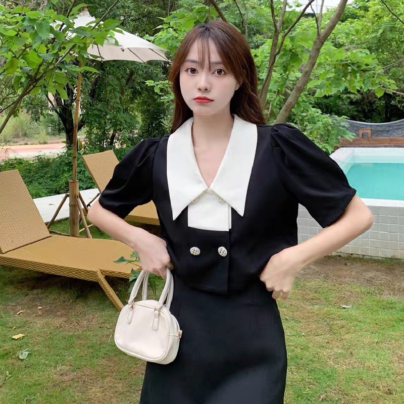 Áo sơ mi cộc tay  tiểu thư phong cách Hàn thanh lịch