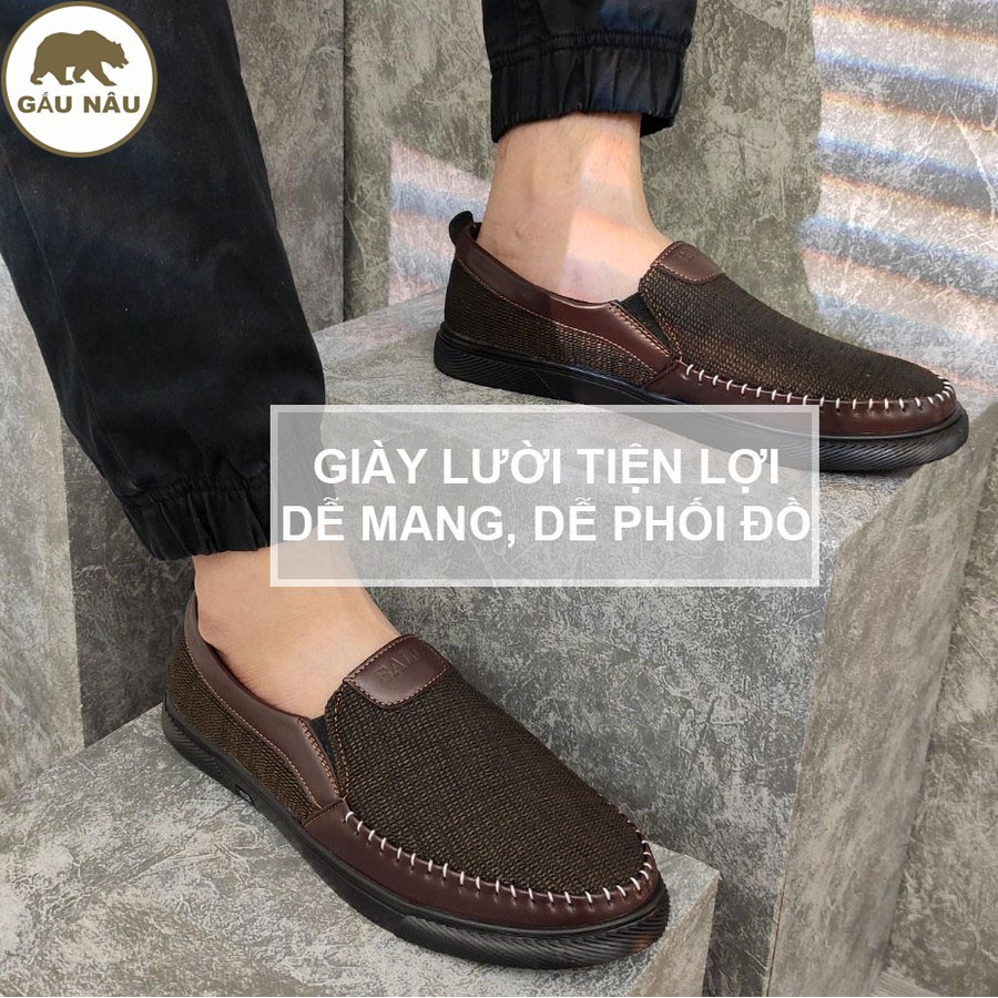 Giày lười nam thân vải siêu tốt đế chống trượt thơi trang GN214 Gấu nâu | BigBuy360 - bigbuy360.vn