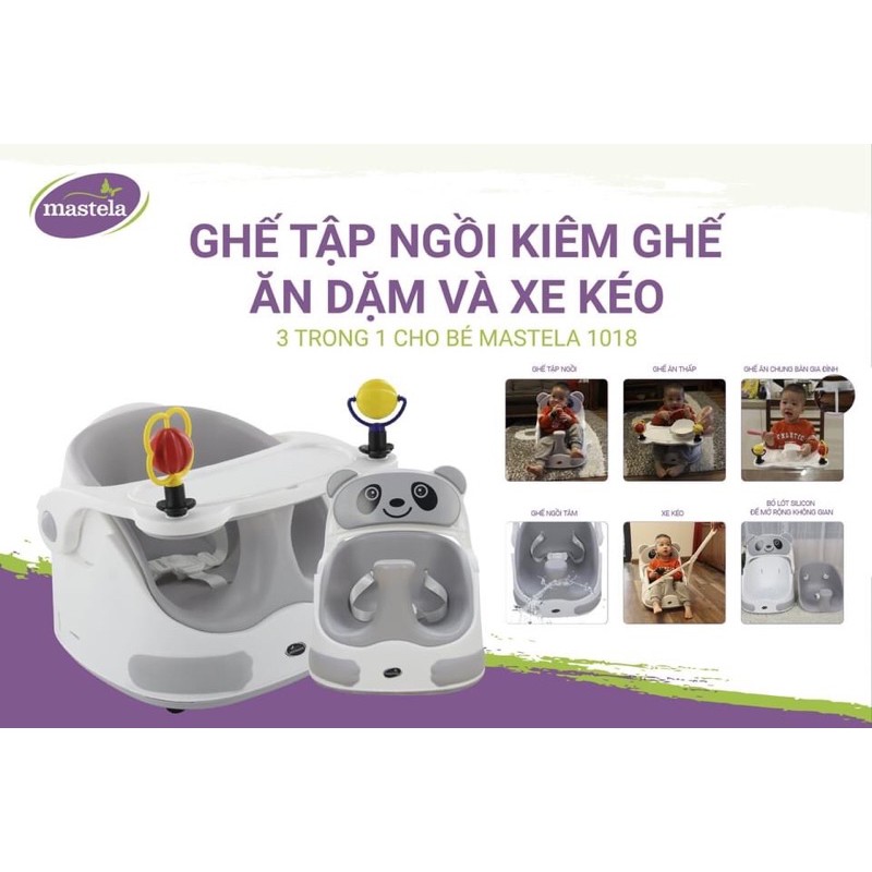 Ghế ăn dặm kết hợp xe kéo, ghế tập ngồi 3 in 1 đa năng cho bé Mastela 1018, lót silicon cao cấp chính hãng