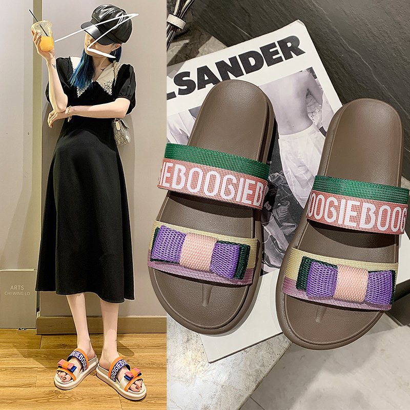 Dép sandal IELGY đế dày đính nơ thời trang đi biển cho nữ