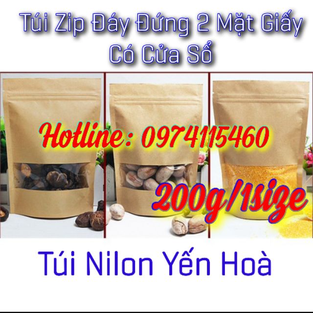 [Mã 267FMCGSALE giảm 8% đơn 500K] 200gr túi zip giấy đáy đứng có cửa sổ (sp y hình)