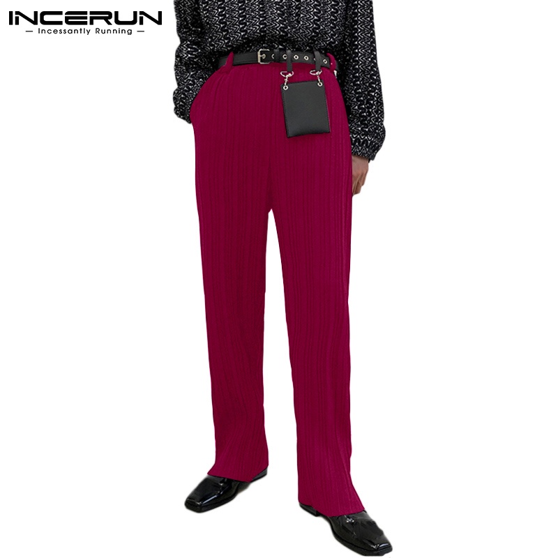 Quần dài Incerun ống rộng lưng thun co giãn màu sắc đơn giản cho nam
