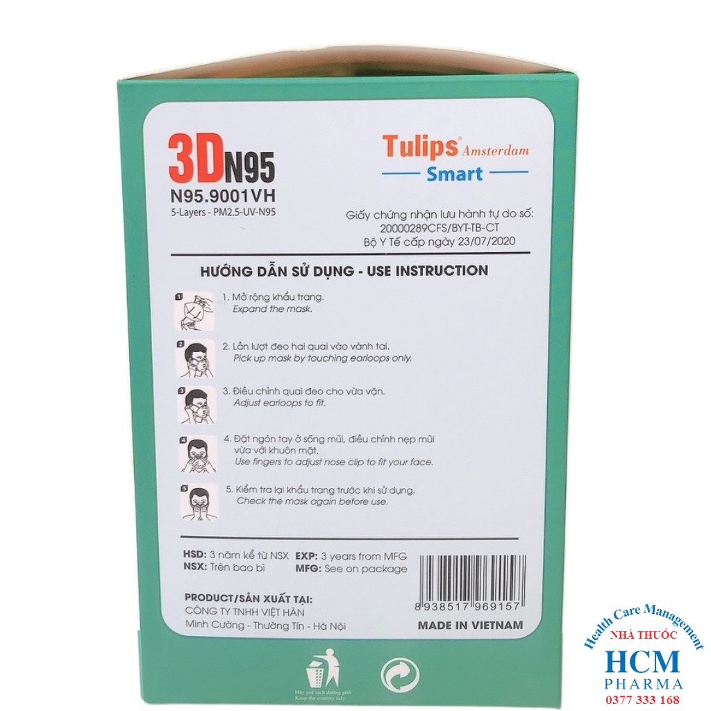 Khẩu trang N95 trẻ em cho bé từ 3 tuổi chính hãng không van Cửu Long 5 lớp HCM22