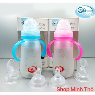 Bình sữa silicon 🌸gb baby🌸 bình sữa có thìa đút 2in1 dung tích 150/240ml - cổ rộng - tặng 1 núm + thìa đút