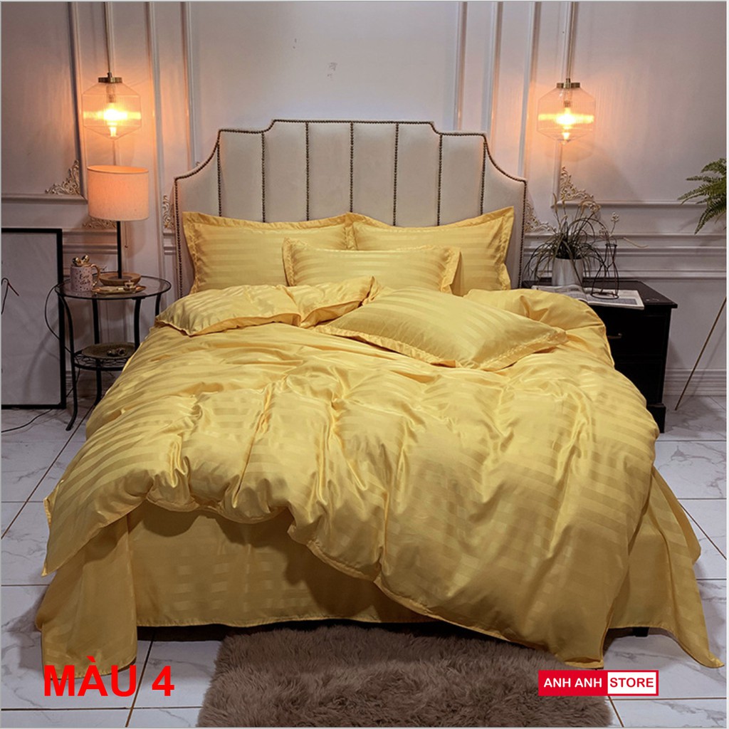 Bộ Vỏ chăn ga Satin Cotton kẻ 3F cao cấp nhập khẩu, đẹp sang trọng như khách sạn