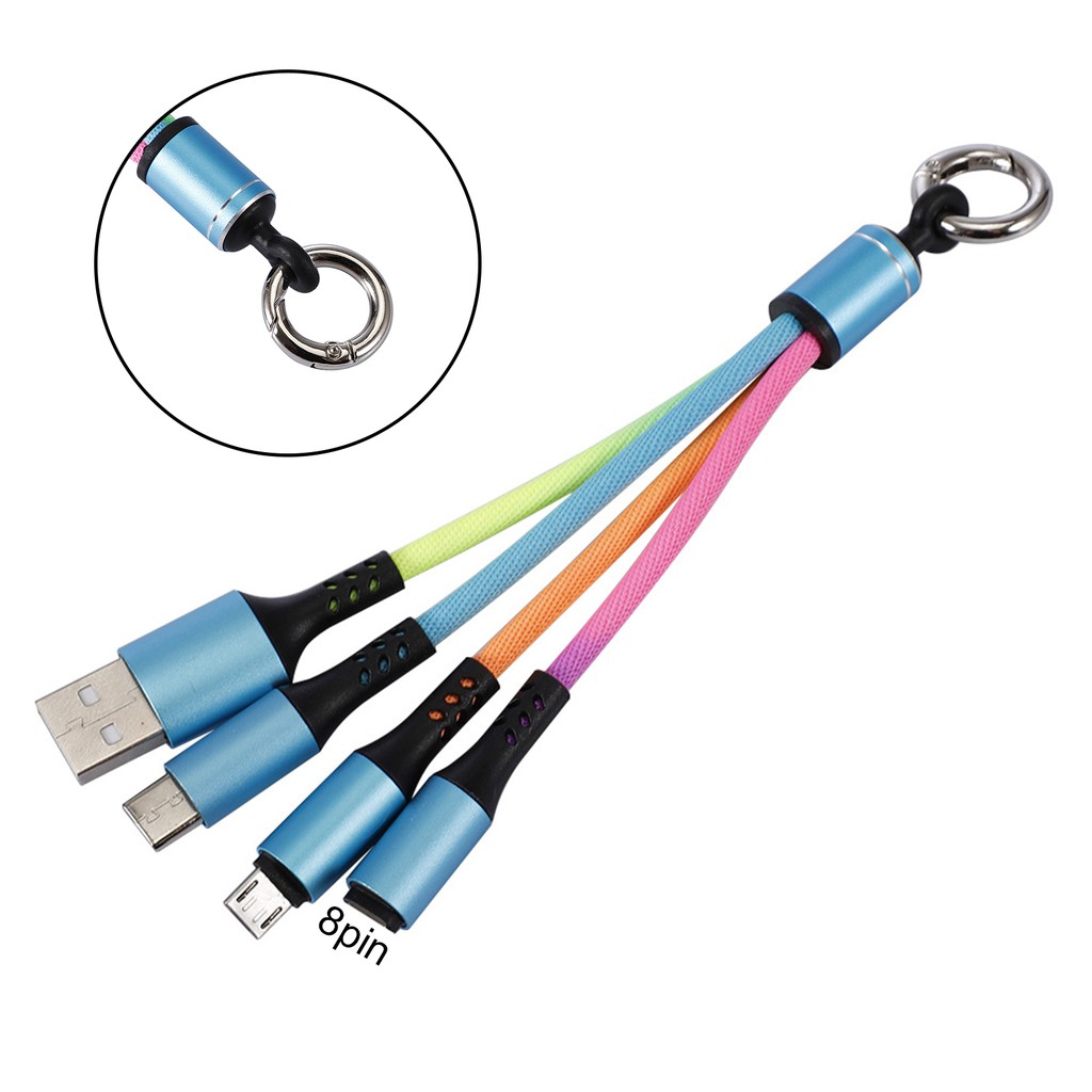 Dây Cáp Sạc 3 Trong 1 Micro 8pin Type-C Dài 15cm Màu Sắc Cầu Vồng