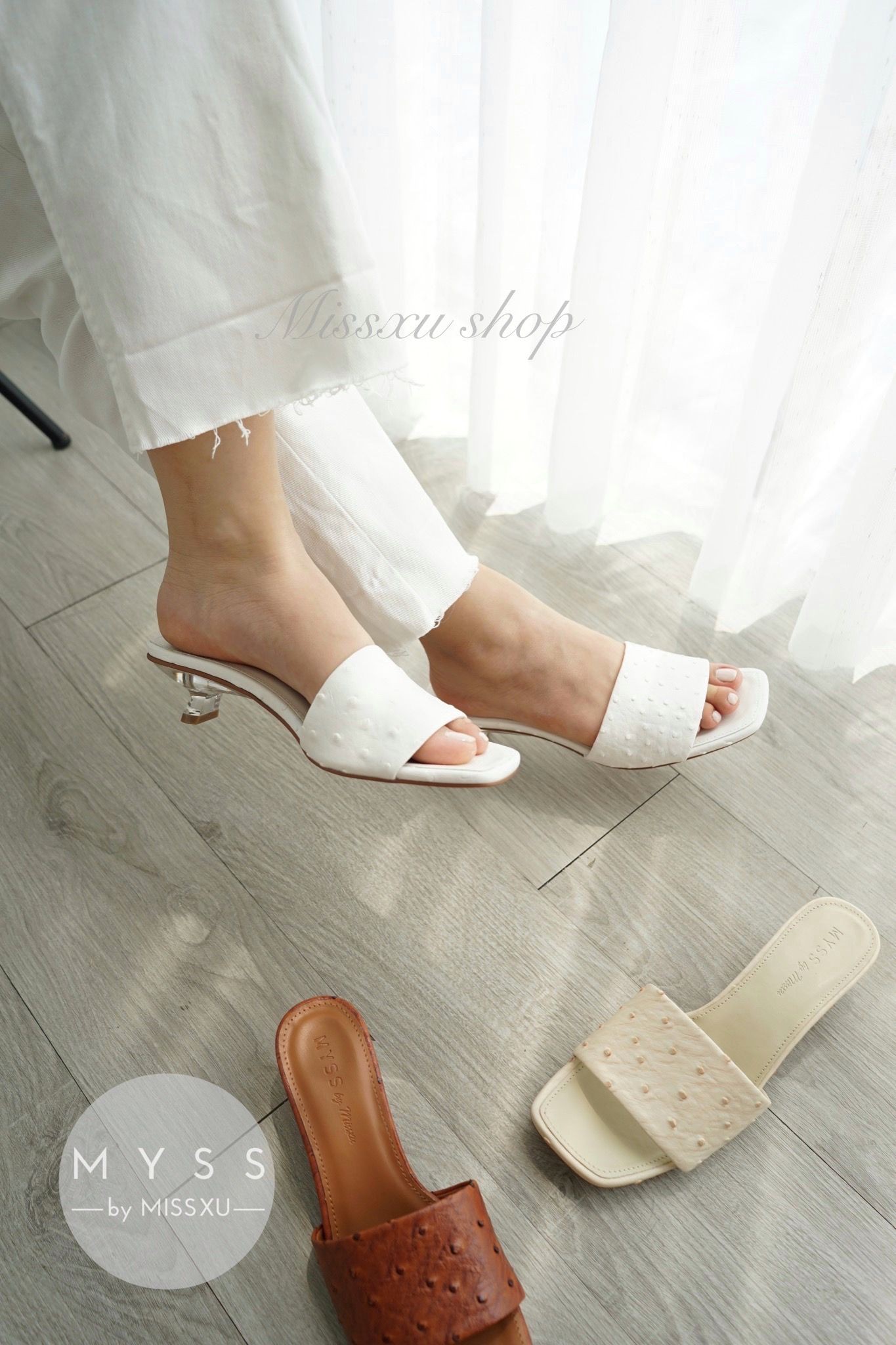Giày guốc nữ quai ngang giả da đà điểu gót trong 3cm thời trang MYSS - SU107