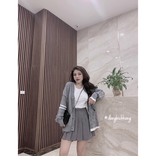 Full set 3 món áo cadigan Thom xám siêu hot hàng QCCC