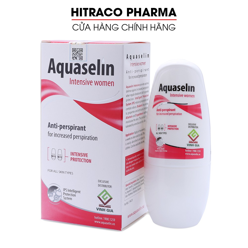 Aquaselin intensive women 50ml Lăn khử mùi không mùi cho nữ mồ hôi nách nhiều