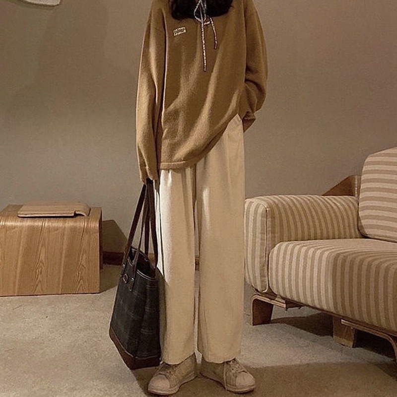 Quần nhung dày ống rộng lưng cao phong cách mới cho nữ