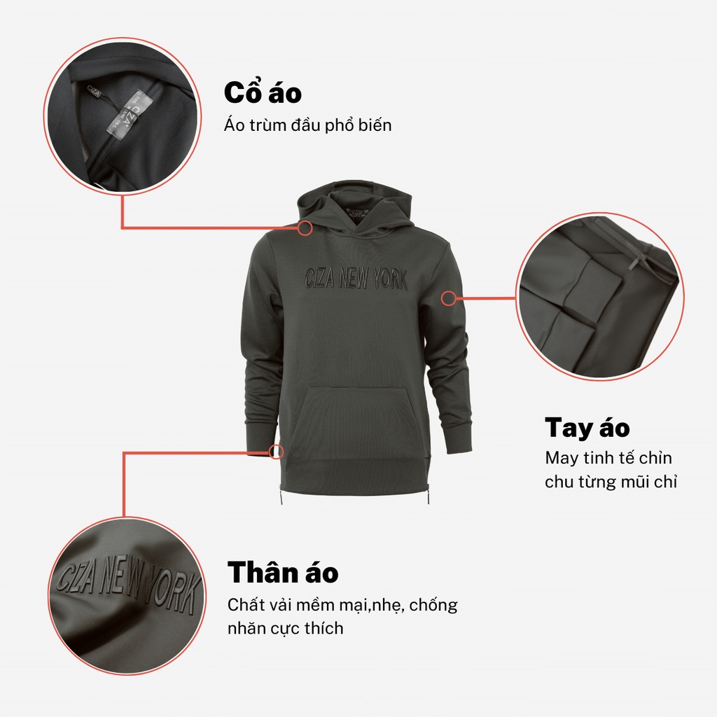 Áo hoodie nam CIZA đẹp co giãn chống nhăn vải dày dặn giữ ấm form rộng size S M L XL ATDR09