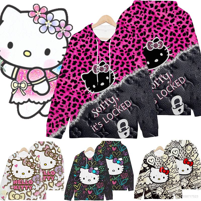Áo Hoodie Dài Tay In Hình Hello Kitty Thời Trang Dành Cho Bé Gái