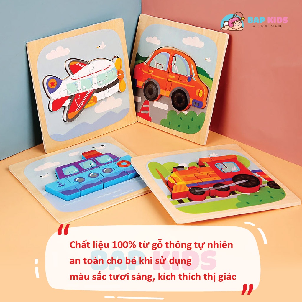 Ghép hình nổi 3D bằng gỗ thông minh Montessori 15x15cm Đồ chơi trẻ em sáng tạo phát triển trí tuệ