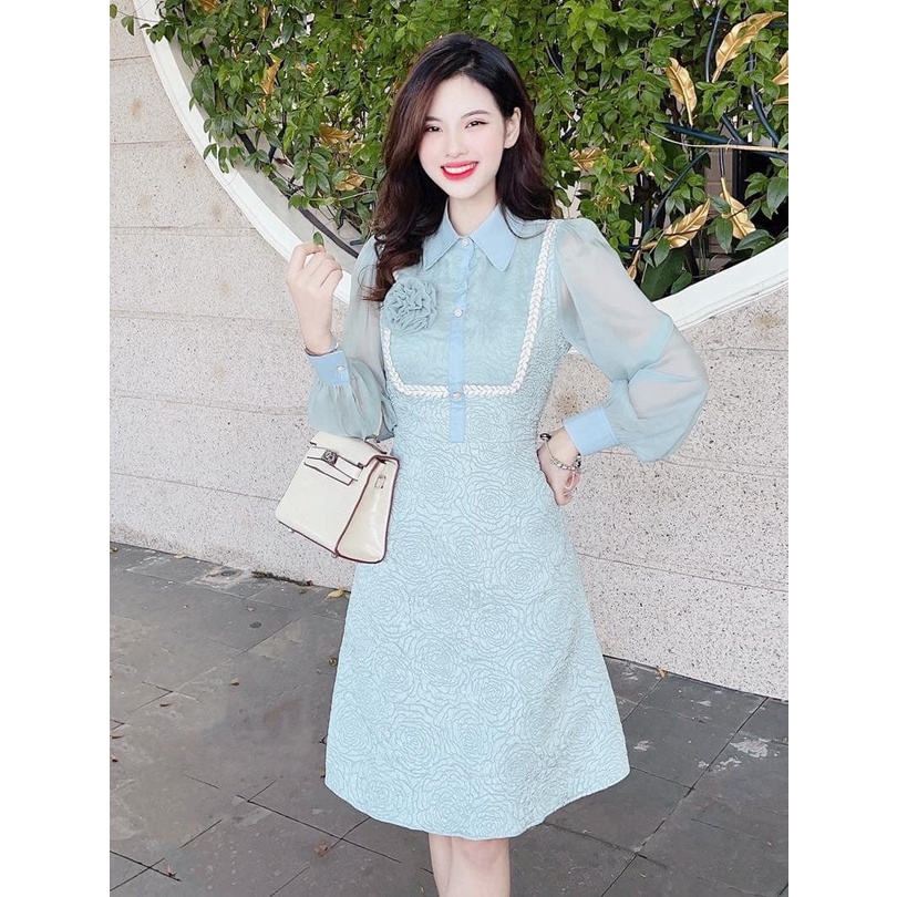 Váy gấm xanh mint thiết kế V2189 - DOLCE VIVA COLLECTION | BigBuy360 - bigbuy360.vn