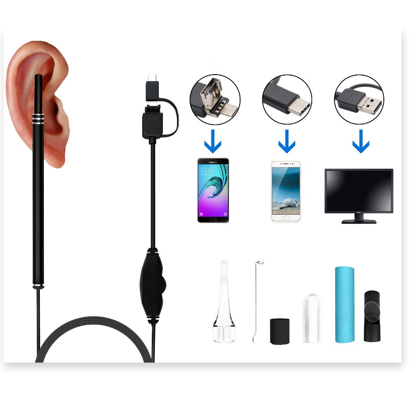 Camera Nội Soi Mini ✔️Chính Hãng✔️ 3 trong 1 có đèn LED, Nội Soi Tai Mũi Họng, Có Kết Nối Với Điện Thoại, Máy Tính