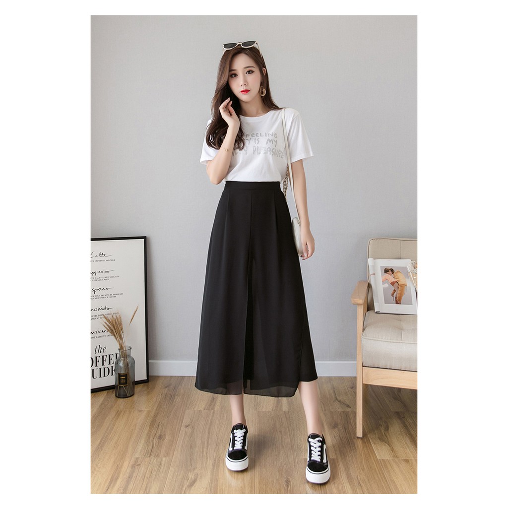 Quần culottes voan chẻ ống rộng