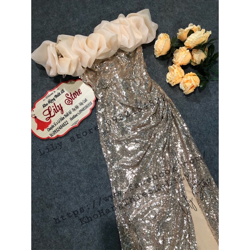 ĐẦM KIM SA BẸT VAI NHÚNG PHỒNG VOAN MỸ ( Ảnh và video 1000% )