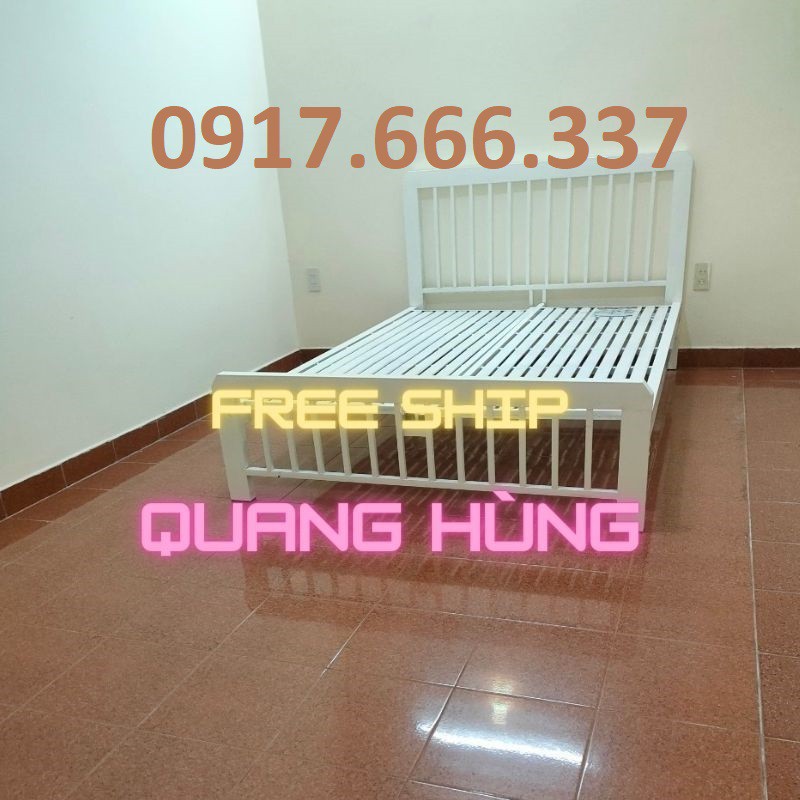 Giường sắt hộp vuông đầu sọc trắng thiết kế đơn giản 1m8x2m giá rẻ