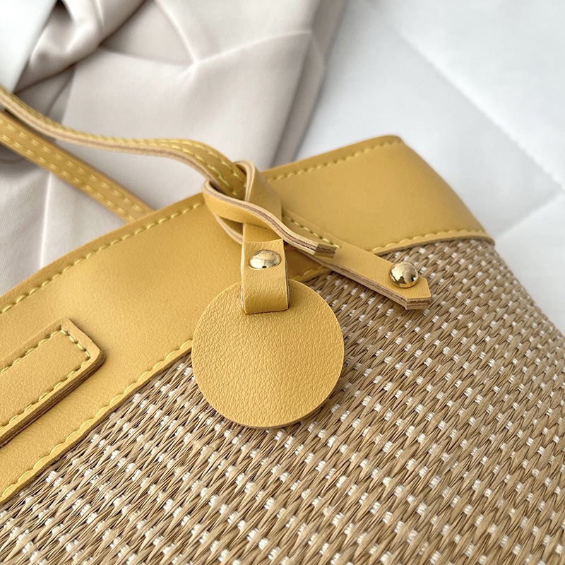 Rơm Dệt Tote Túi Nữ Thời Trang Mùa Hè Retro Túi Rơm Tote Đi Biển Túi đeo dưới cánh tay Nách Túi Dung Tích Lớn