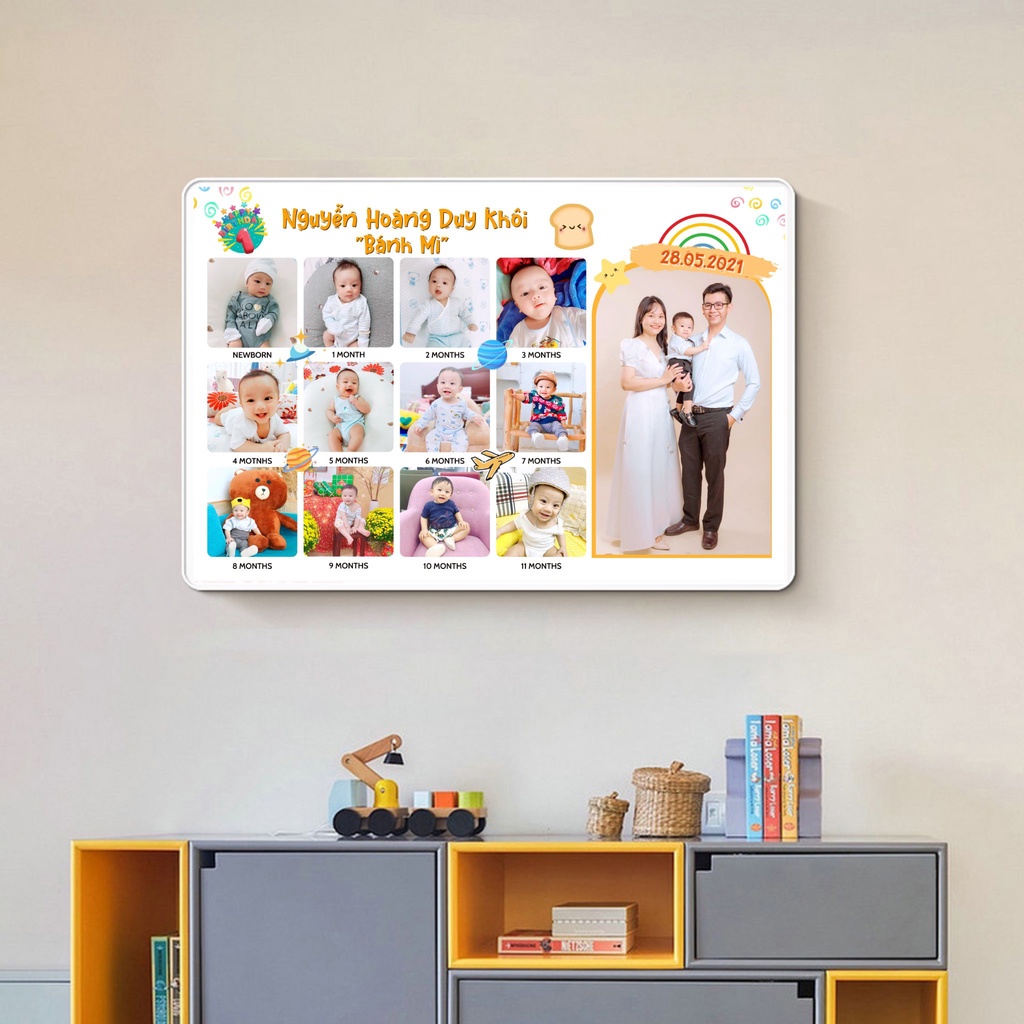 Khung ảnh 12 tháng tráng gương treo tường