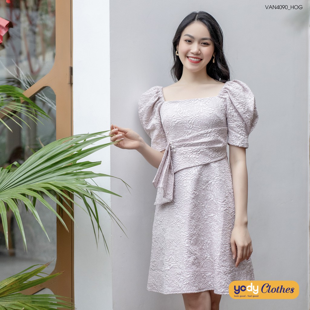 Đầm cổ vuông YODY dáng xòe kẹp nơ Siêu xinh VAN4090 | BigBuy360 - bigbuy360.vn