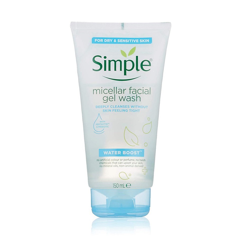 Sữa Rửa Mặt Dưỡng Ẩm, Làm Sạch Sâu Simple Water Boost Micellar Facial Gel Wash 150ml (Dành Cho Da Khô, Nhạy Cảm)