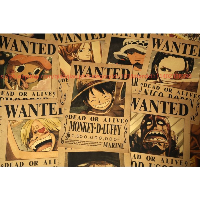 Nhãn dán tường hình One Piece Wanted nổi bật trang trí nội thất