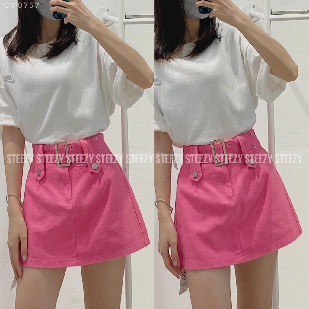 [CV0757] Chân váy ngắn dáng suông đai cạp to hottrend 2022 vải jeans thô dày (Có sẵn/Ảnh thật)
