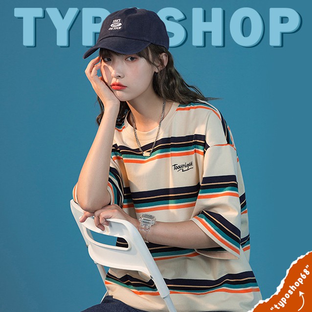 Áo thun unisex - Áo phông tay lỡ, form rộng, dáng unisex, hình sọc ngang phối màu độc đáo TYPO shop