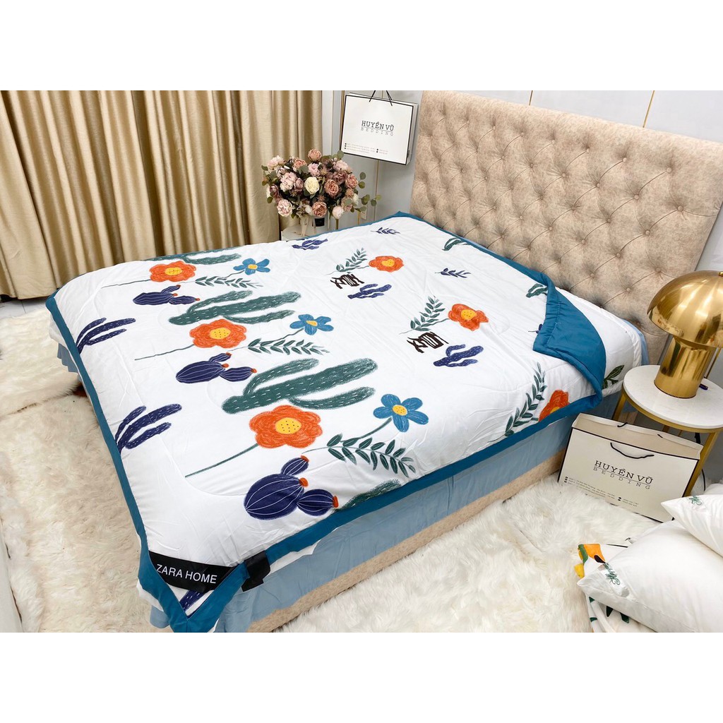 Chăn hè cotton đũi cao cấp nhập khẩu cực mát 2mx2m3,free ship,chát chọn màu,mẫu lá nhí xanh