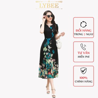 Váy đầm trung niên LYBEE chất voan hàn trung tuổi cho mẹ,thiết kế dáng xòe mã 611