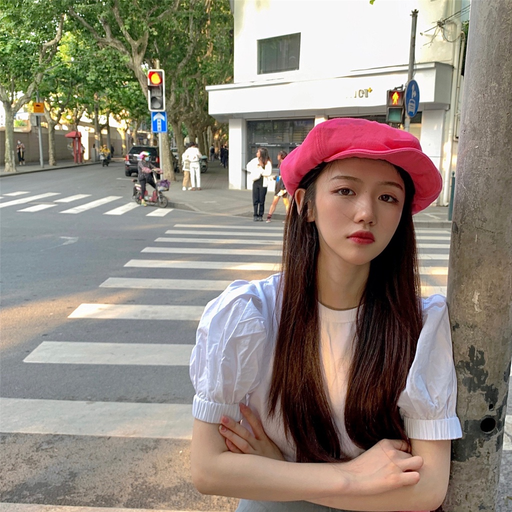 Mũ nồi beret nhỏ nhắn hình chóp rộng màu hoa hồng phong cách Owner's Own xu hướng thời trang Hàn Quốc