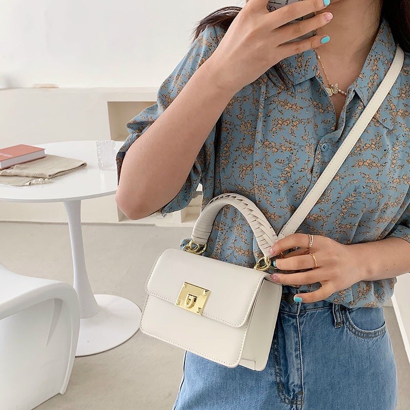 Túi Đeo Chéo Quai Xách Tết Khoá Gập Da Lì