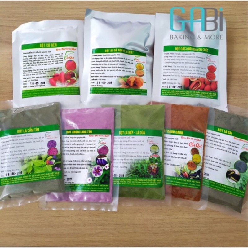 50G Bột tạo màu gấc khô, cẩm tím, dành dành, bí ngô