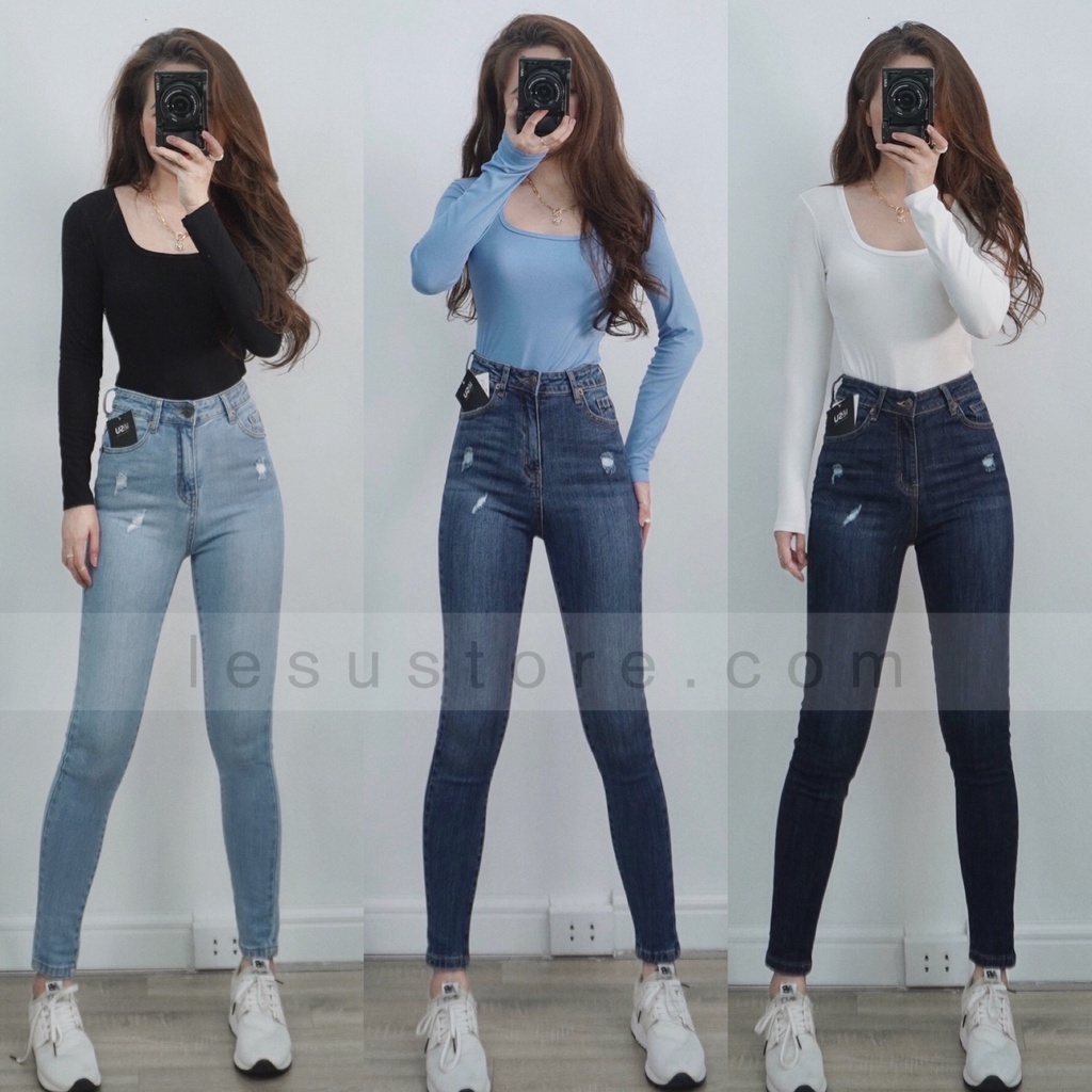 ẢNH TỰ CHỤP Quần Jeans SKinny rách đùi dài 92cm