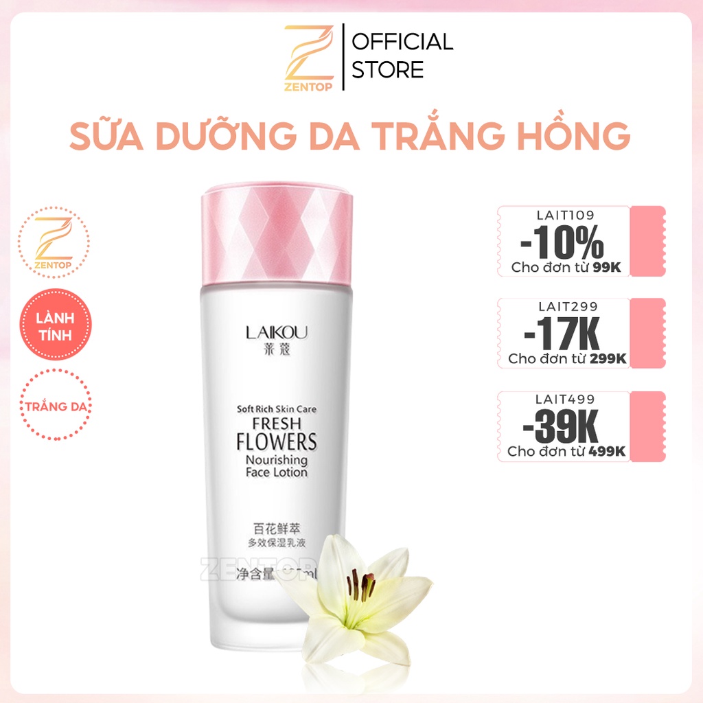 Sữa dưỡng da trắng hồng ẩm mịn tự nhiên làm sạch sâu Laikou chiết suất hoa anh đào Zentop